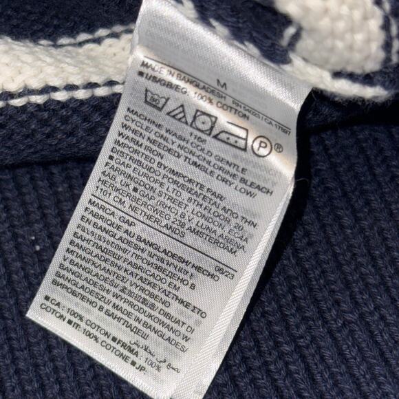 GAP NWT 24/7 Split‑Hem Stripe Turtleneck Sweater Women’s Medium 100% Cotton Navy - Picture 10 of 12